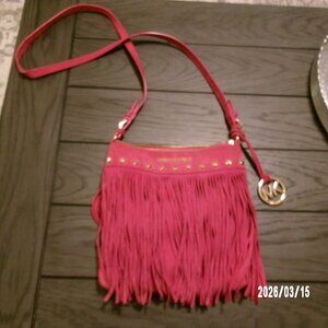 Michael Kors SUEDE Crossbody Hot Pink FRINGED BAG GOLD HARDWARE Rare